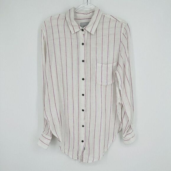Rails x Free People Charli Button Down Shirt Linen Blend Pink Stripe Women’s M - Picture 2 of 13